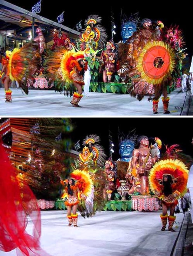 Eine Collage mit Menschen, die etwas darstellen, einer Statue und einem Gebäude.