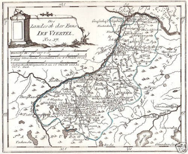 Detailierte Karte des Rheins in Deutschland auf einem Plakat, mit beschrifteten Landmarken und geografischen Merkmalen, begleitet von Text und einem Bild einer Säule.