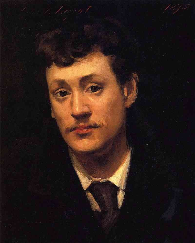 Gemälde eines Mannes in Anzug und Krawatte mit dunklem Hintergrund, Text oben und unten, wahrscheinlich der Vater des Künstlers.