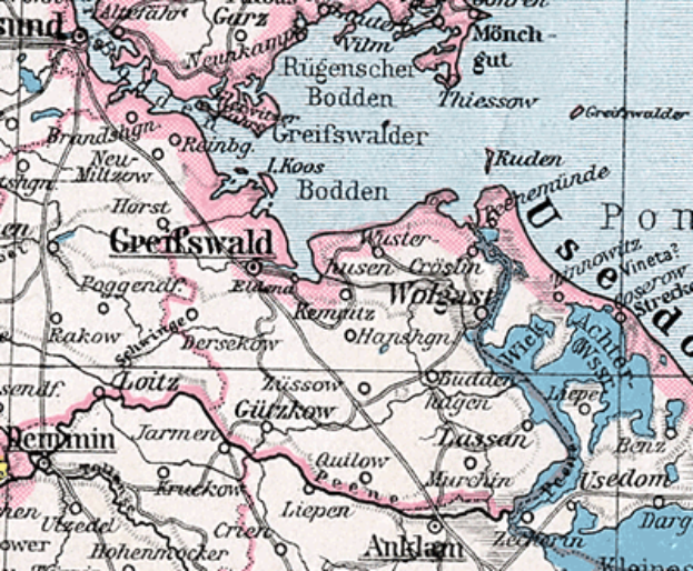 Eine Karte des Deutschen Reichs aus dem 19. Jahrhundert mit einer Überlagerung, die das Ausmaß der Chinesischen Mauer anzeigt, wobei Städte, Ortschaften und geografische Merkmale dargestellt sind.