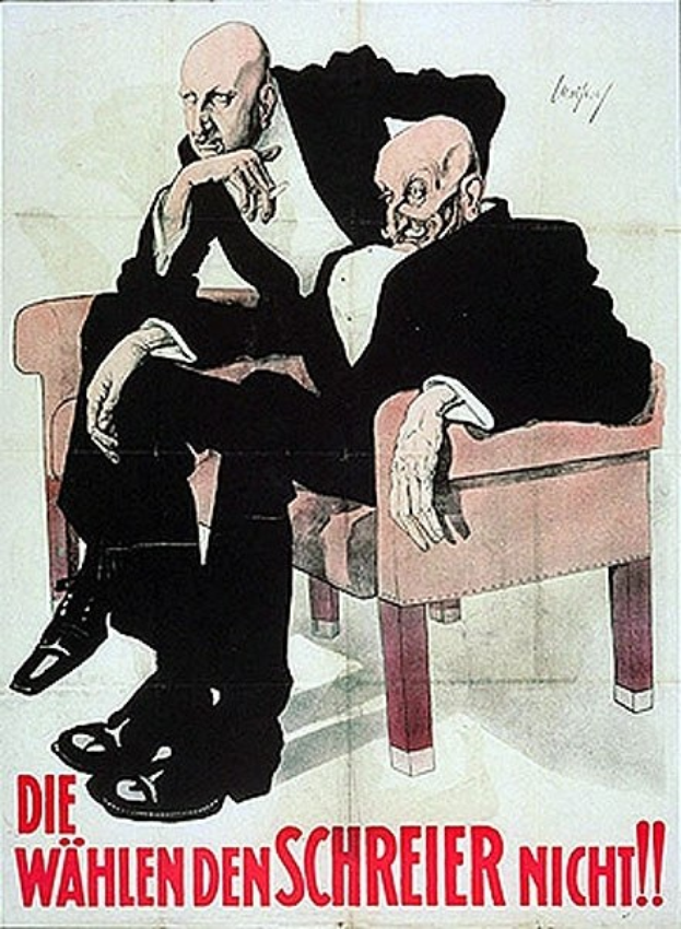 Deutsches Propagandaplakat für die Nazi-Partei, das zwei Männer auf einem Sofa zeigt.