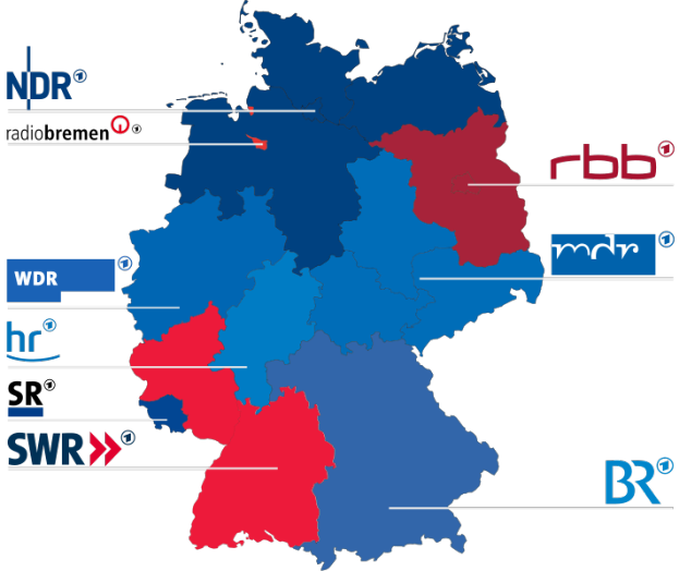 Eine Deutschlandkarte mit in Rot und Blau hervorgehobenen Bundesländern, die die Ergebnisse der Wahl von 2016 zeigen, einschließlich Text mit Details zu den Kandidaten und dem Wahldatum.