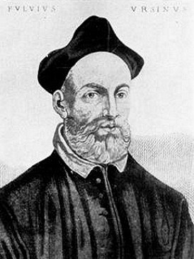 Schwarzes und weißes Zeichnung eines bärtigen Mannes in einem schwarzen Gewand und Hut, identifiziert als Gründer der katholischen Kirche.