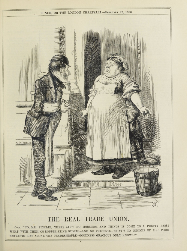 Eine handgezeichnete Skizze auf Papier mit zwei Figuren neben einem Eimer und dem Text "Der echte Gewerkschafter" unten.