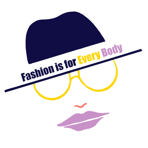 Logo mit einem stilisierten Gesicht und dem Text 'Fashion ist für jeden Körper'