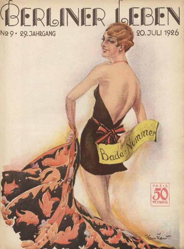 Titelbild des *Berliner Leben* Magazins (Juni 1926) mit einer Frau in einem Badeanzug, die ein Tuch hält, und dem Magazintitel darüber