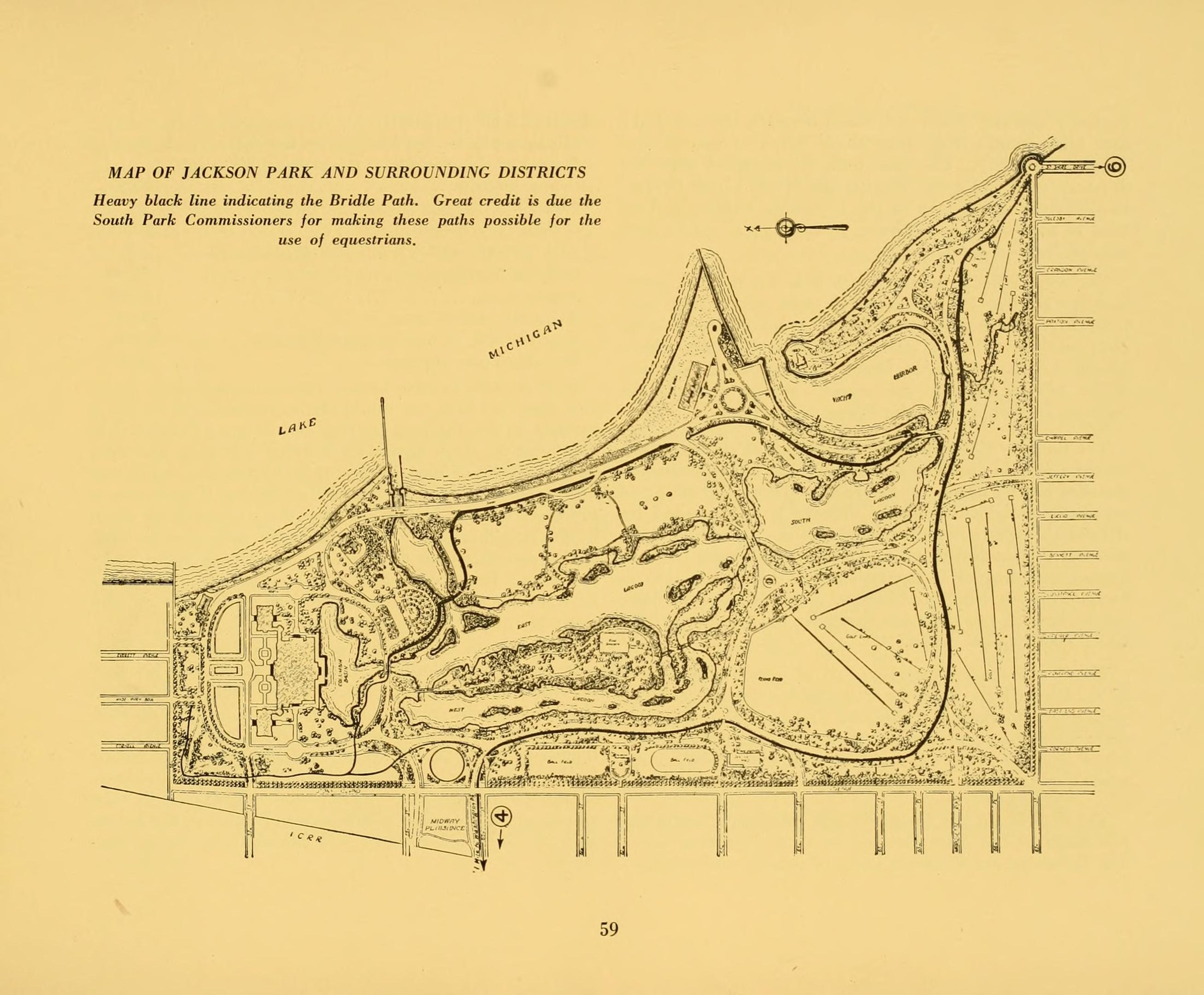 Ausführliche alte Karte von Jackson Park und umliegenden Bezirken, die Stra├čen, Parks und andere Merkmale mit handgeschriebenen Textanmerkungen zeigt.